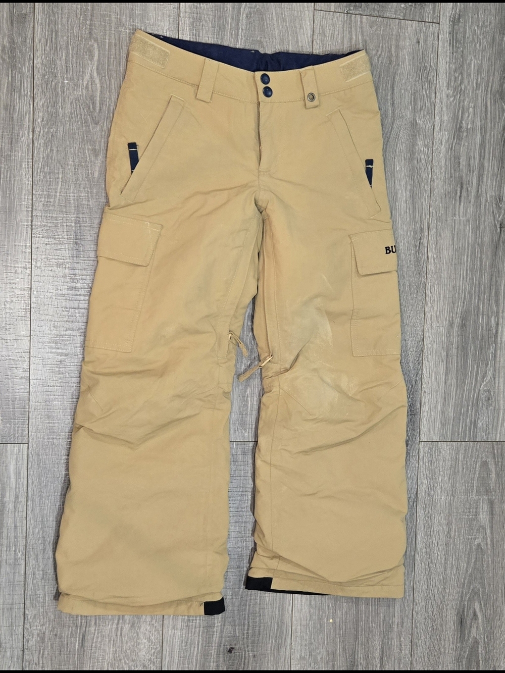 Burton Boys Exile Cargo Snowboard Pants Youth Small 7/8 Tan DRYRIDE Ski Snow#390